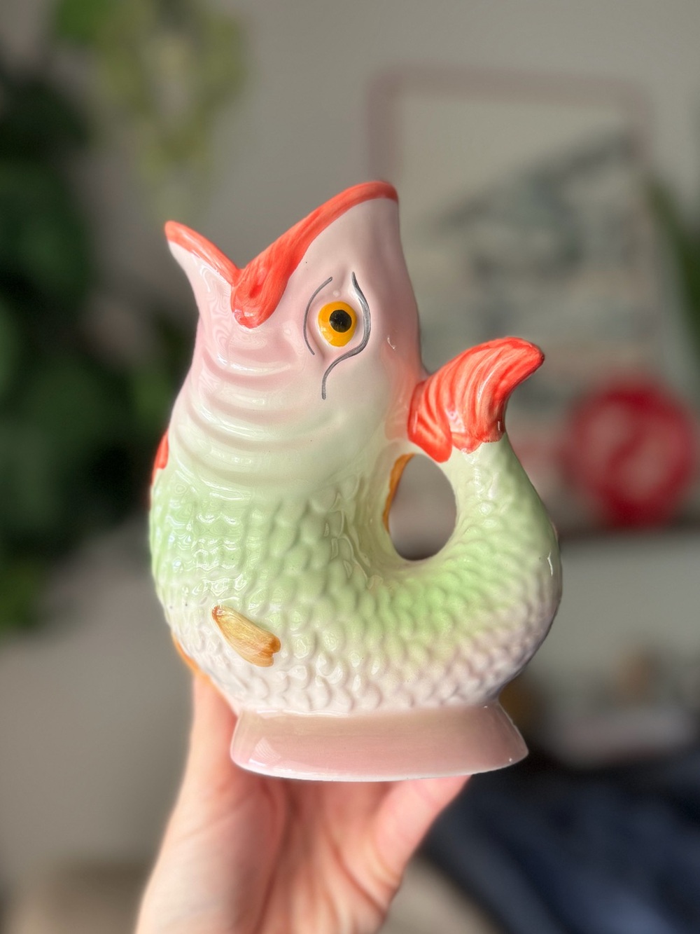 Vintage Made in Portugal Ceramic Fish Pitcher Majolica Style Coastal Decor